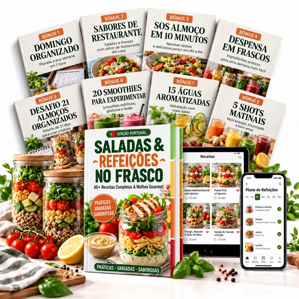 Saladas e refeições no frasco