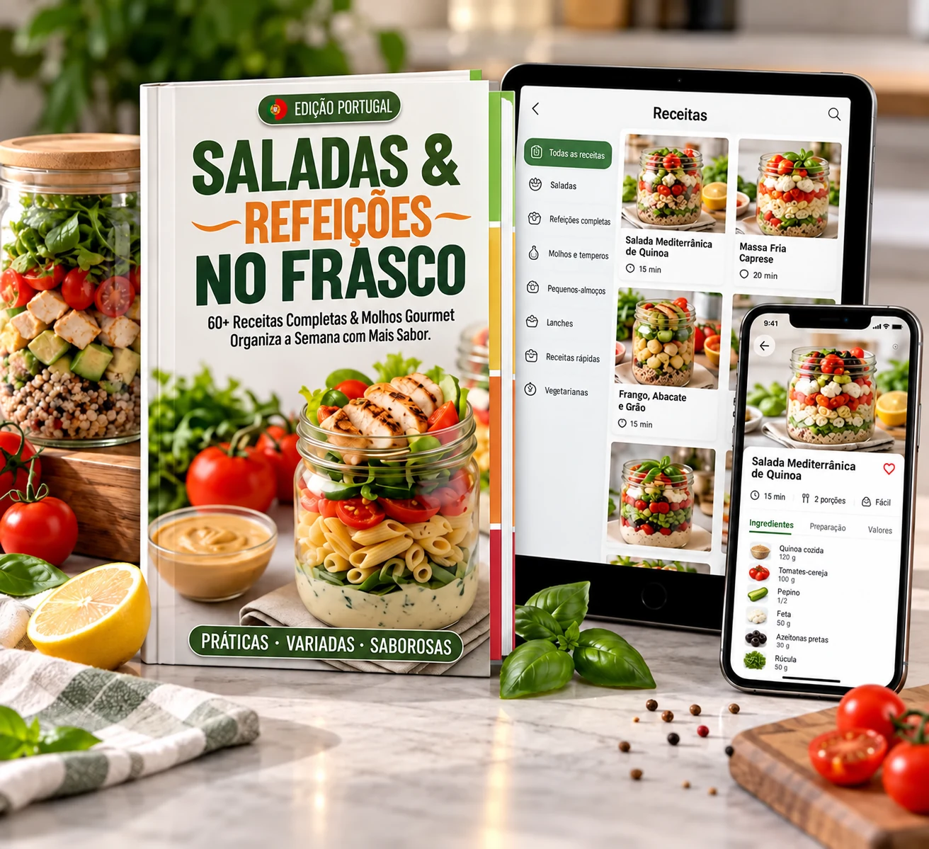 Saladas e refeições completas no frasco